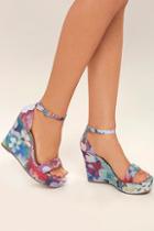 Bamboo Charleen Purple Multi Ankle Strap Wedge Sandals