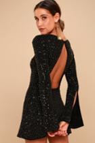 Nbd | Smyth Bronze And Black Sequin Long Sleeve Mini Dress | Size X-small | Lulus