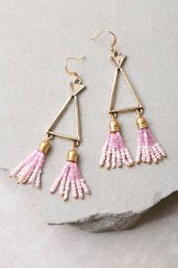 Lulus Favorite Feature Gold And Pink Beaded Tassel Earrings