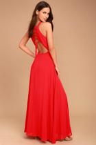 Lulus Super Starlet Red Lace-up Maxi Dress