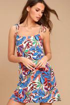 Lulus Hawaii Hangout Light Blue Print Shift Dress