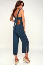 On The Road Sonya Washed Navy Blue Backless Jumpsuit | Lulus