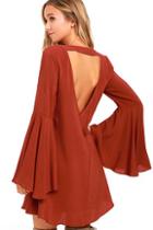 Lulus Something Magical Rust Red Long Sleeve Shift Dress