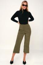 Paislee Olive Green Suede High-rise Culotte Pants | Lulus
