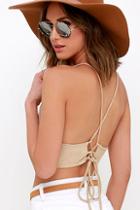 Lulu*s Slick Chick Beige Suede Crop Top