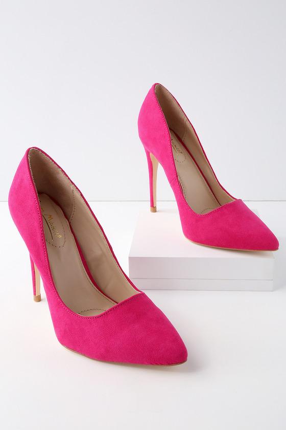 Anne Michelle Verna Fuchsia Suede Pointed Pumps | Lulus