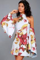 C/meo | Fusion Light Blue Floral Print Off-the-shoulder Mini Dress | Size X-small | 100% Polyester | Lulus