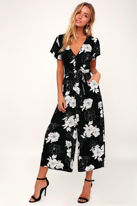 North Pacific Black And White Floral Print Culotte Jumpsuit | Lulus