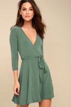 Twirl-worthy Sage Green Wrap Dress | Lulus