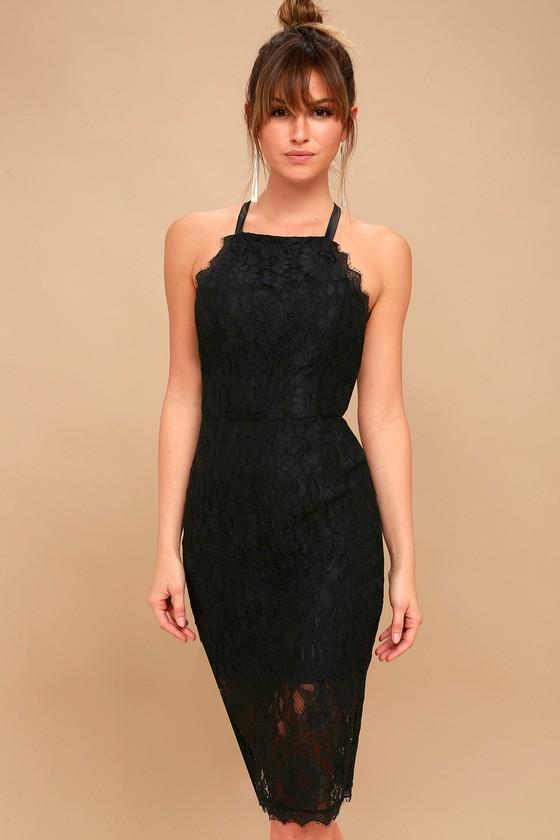 Lulus | Wishful Wanderings Black Lace Bodycon Midi Dress