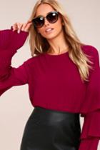 Lulus | One For The Ages Burgundy Long Sleeve Top | Size Large | Red | 100% Polyester