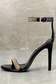 Cape Robbin Colie Black Rhinestone Ankle Strap Heels