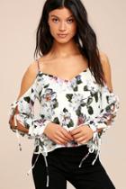 Re:named Flourishing Flowers Ivory Floral Print Off-the-shoulder Top