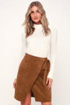 Head Babe In Charge Light Brown Suede Wrap Skirt | Lulus