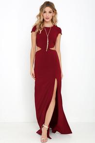 Lulus Conversation Piece Wine Red Backless Maxi Dress