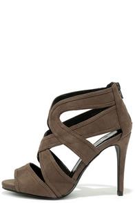 My Delicious For You I Will Dark Taupe Suede Caged Heels