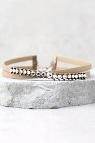 Lulus Viveka Tan And Gold Rhinestone Choker Necklace