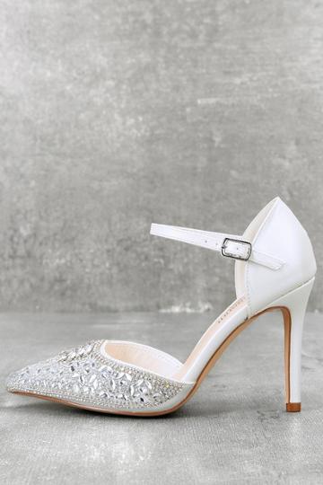 De Blossom | Adeline White Rhinestone Ankle Strap Heels | Lulus