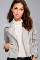 Olivaceous | Suede With Love Light Grey Suede Moto Jacket | Size Large | 100% Polyester | Lulus