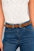 Lulus Winding Road Silver And Brown Double Buckle Belt