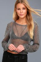 Gilded Pleasure Gunmetal Metallic Knit Crop Sweater | Lulus