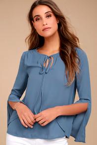 Lulus Carefully Curated Dusty Blue Long Sleeve Top