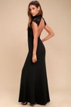 Lulus | Crazy About You Black Backless Lace Maxi Dress | Size Large | 100% Polyester