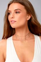Lulus Beyond Compare Gold And Tan Suede Layered Choker Necklace