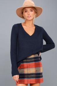 Lulus Cozy Cutie Navy Blue Knit V-neck Sweater