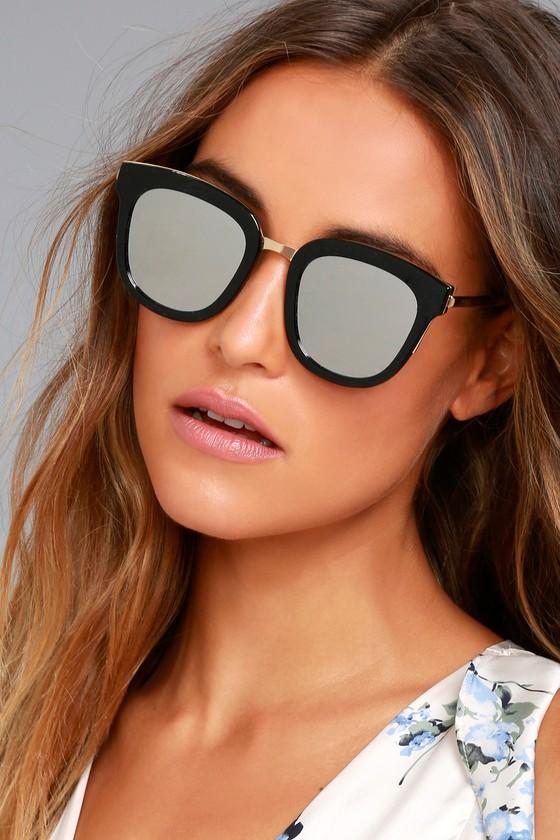 Lulus | Revelry Black And Silver Mirrored Sunglasses