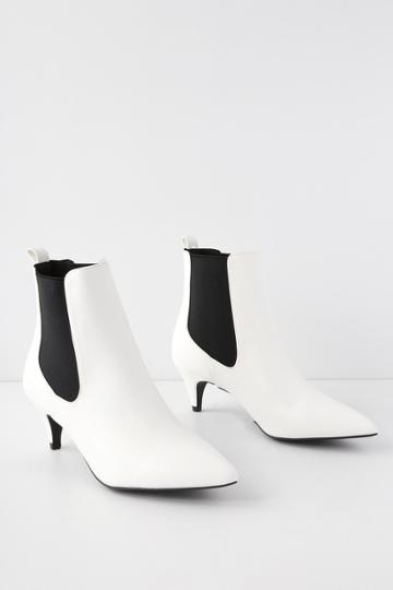 Kitte White Kitten Heel Pointed Toe Ankle High Heel Boots | Lulus