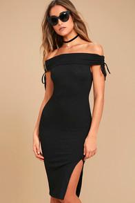 Lulus Never Enough Black Off-the-shoulder Bodycon Midi Dress