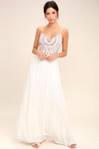 Lulus | Ascension Island White Embroidered Maxi Dress | Size X-large | 100% Polyester