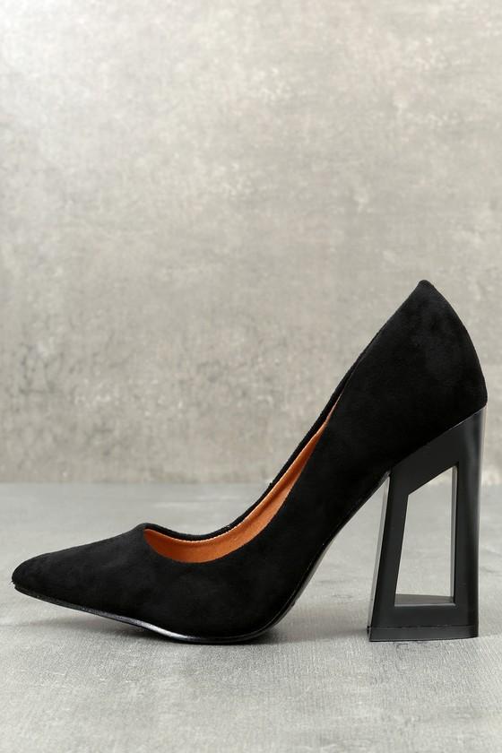 Bonnibel | Kehlani Black Suede Geometric Cutout Pumps | Size 5.5 | Vegan Friendly | Lulus
