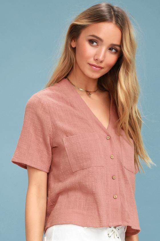 Lift My Spirits Blush Pink Button-up Crop Top | Lulus