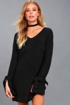 Rd Style Take A Breath Black Long Sleeve Knit Sweater Dress