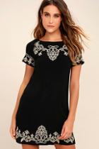 Lulus Tale To Tell Beige And Black Embroidered Shift Dress