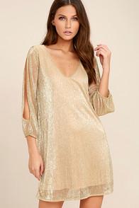 Lulus I'm Glistening Gold Long Sleeve Shift Dress