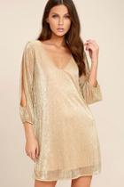 Lulus I'm Glistening Gold Long Sleeve Shift Dress