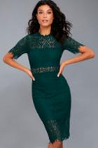 Lulus | Remarkable Forest Green Lace Dress | Size X-small | 100% Polyester
