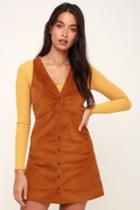 Free People Rolling Thunder Rust Brown Courdoroy Pinafore Dress | Lulus