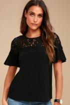 Poised To Perfection Black Lace Short Sleeve Top | Lulus