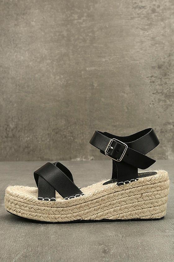 Chase & Chloe | Mignon Black Espadrille Wedges | Size 7 | Vegan Friendly | Lulus