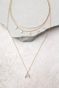 Lulus Land Amongst The Stars Cream And Gold Layered Choker Necklace