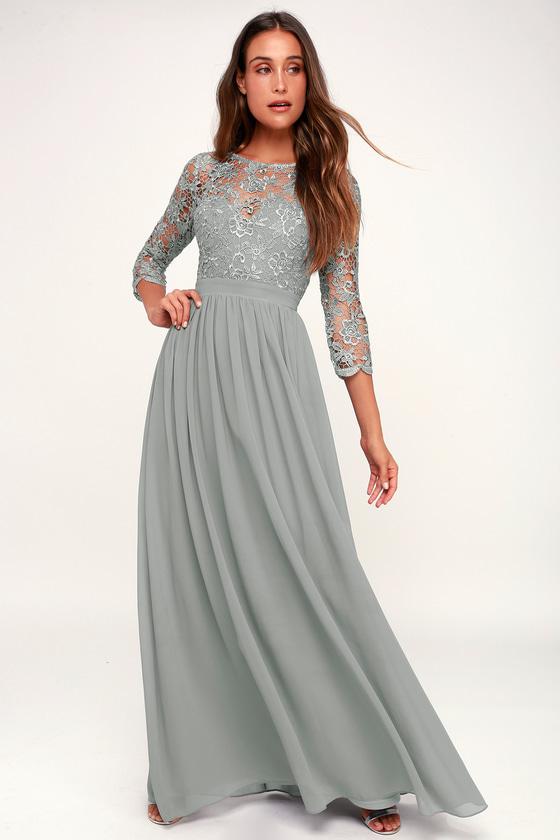 Touch My Heart Sage Grey Lace-up Lace Maxi Dress | Lulus