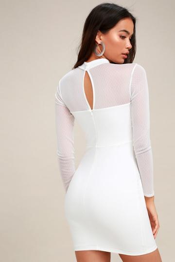 Sorry Not Soiree White Mesh Long Sleeve Bodycon Dress | Lulus