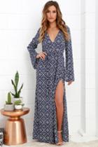 Lulus | Mandala Daydream Blue Print Maxi Dress | Size Large | 100% Rayon