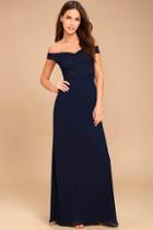 Lulus Dress To Impress Navy Blue Lace Off-the-shoulder Maxi Dress
