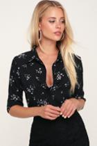Passion Black Floral Print Long Sleeve Top | Lulus