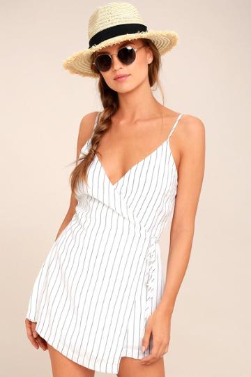 Lulus | At The Seashore White Striped Romper | Size Small | 100% Polyester